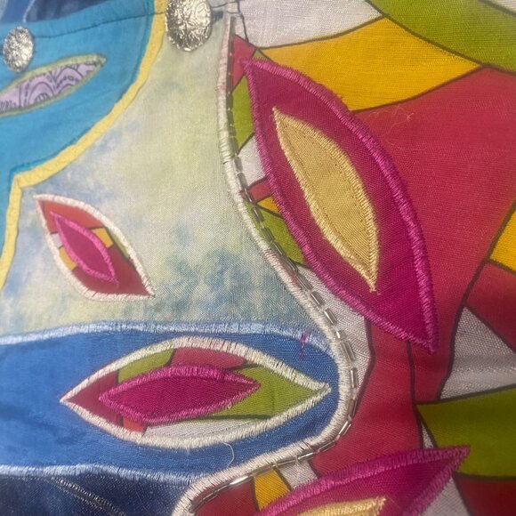 Drapers & Damons Floral Embroidered Jacket Womens Size L Lined Button Down Long - Picture 9 of 11